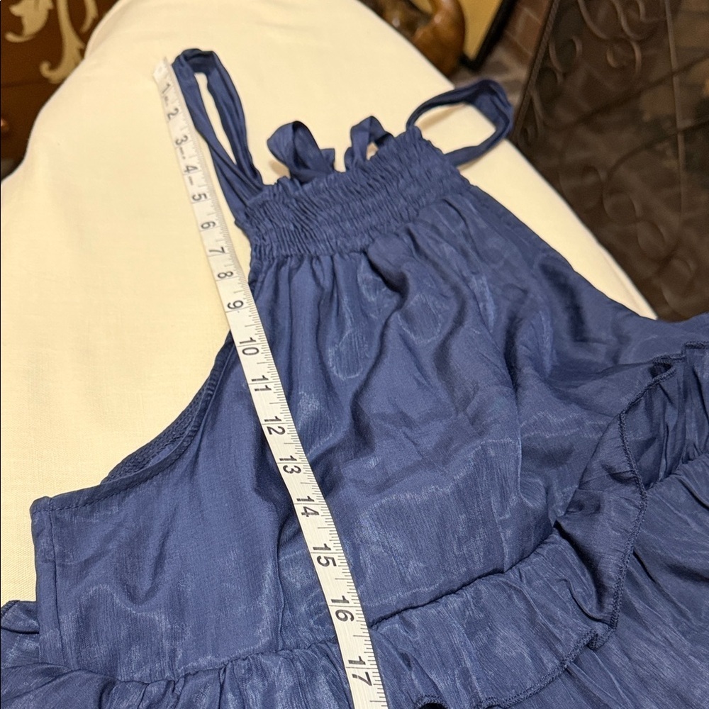 Blue Halter Ruffle Tiered Maxi Dress, Tied Keyhole Opening in Back, Size Small. - Picture 13 of 13